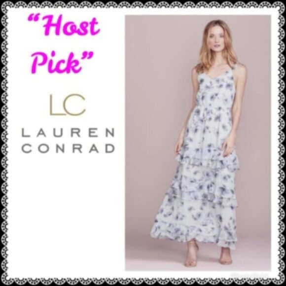 LC Lauren Conrad Womens Gray Blue Floral V Neck Sleeveless Maxi Dress Sz 4 New - Picture 9 of 10